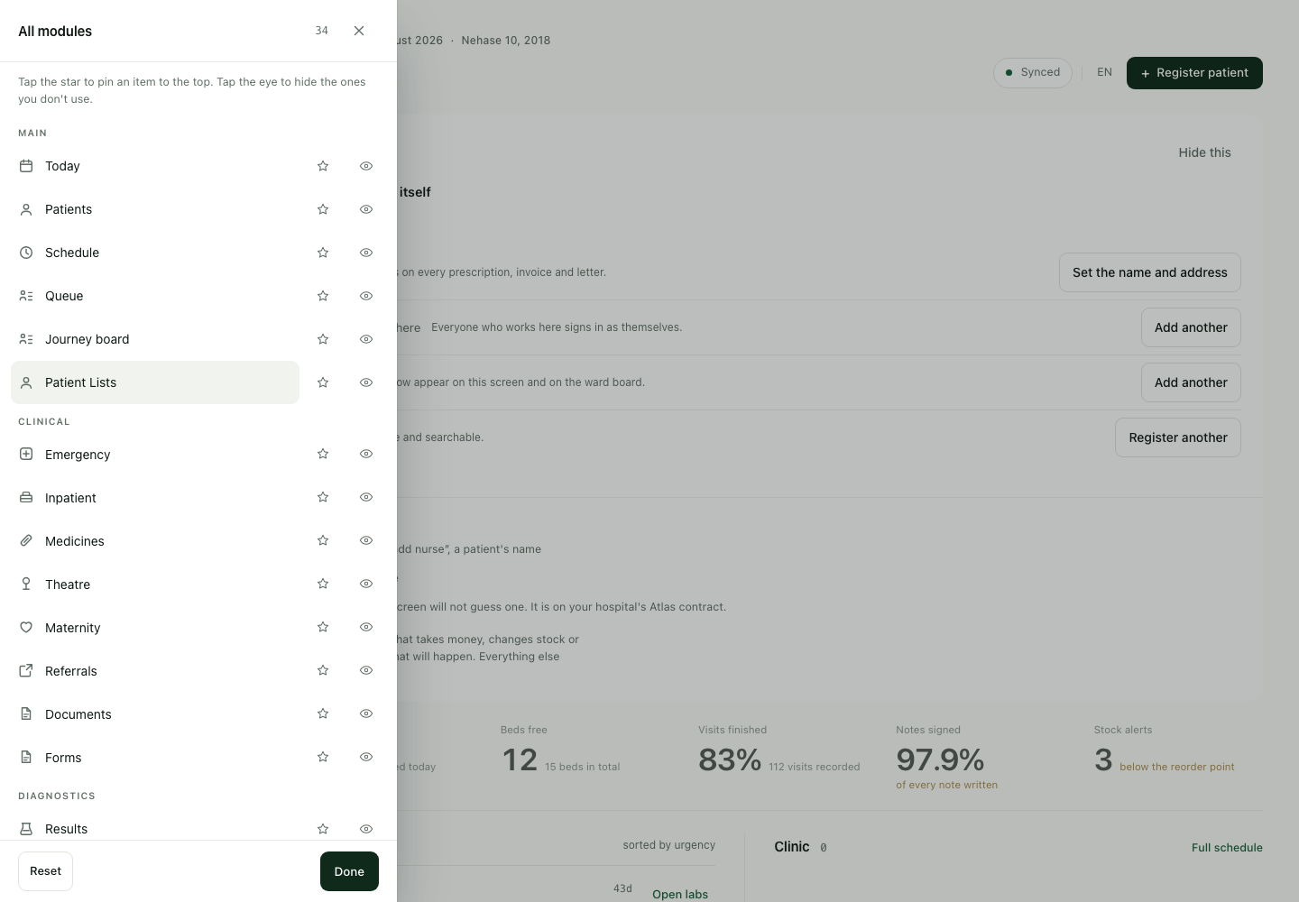 Atlas EHR core modules and clinical features